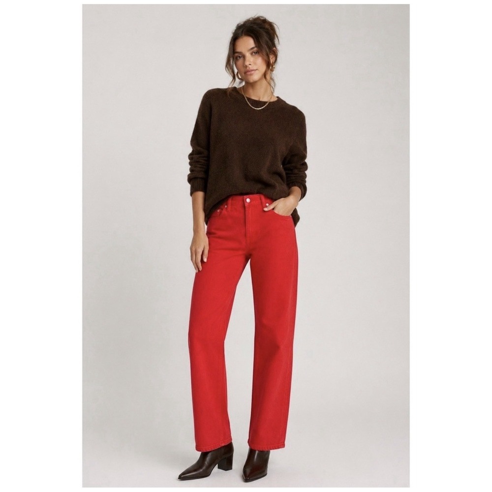 EDWIN Cai Classic Straight Leg Women's Jeans 100% Cotton Scarlet Red 28 Mid Rise
